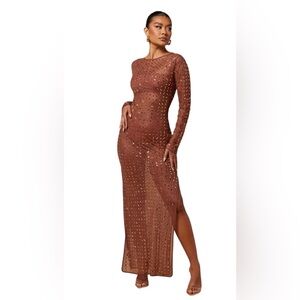 Cognac Embellished Maxi Dress